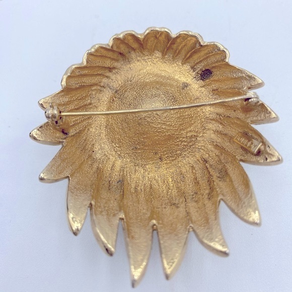Vintage Large Signed BOBLEY Gold Tone Brooch With Large Clear Rhinestone Center - Picture 3 of 8